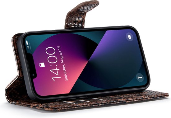 Apple iPhone 13 Case - Brown - 2 in 1 Snake Print Back Cover