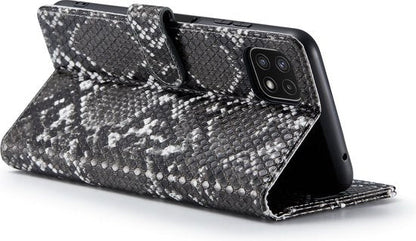 Samsung Galaxy A22 5G Hoesje - Zwart - Luxe Slangen Bookcase