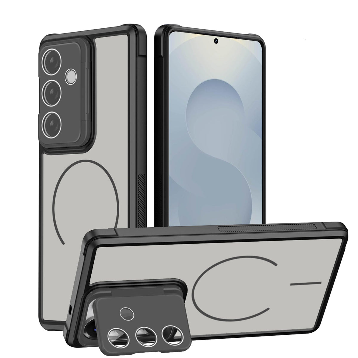 Samsung Galaxy S26 Plus Hoesje - Zwart - Matte Armor MagSafe Back Cover met Kickstand