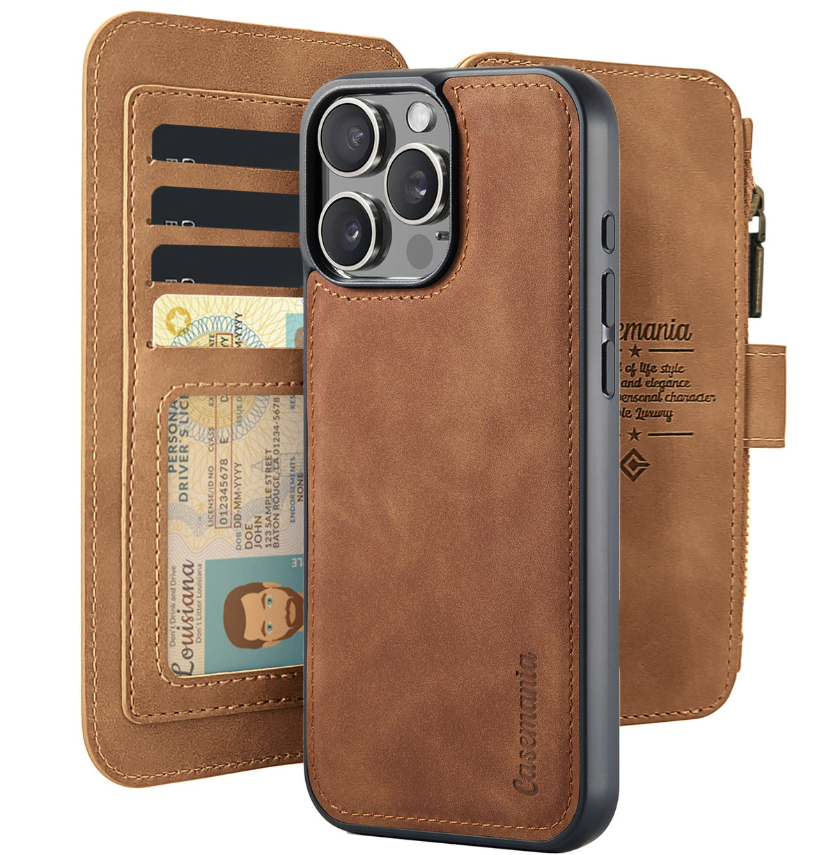 Apple iPhone 16 Pro Max Hoesje - Sienna Brown - 2 in 1 Bookcase met Rits