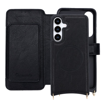 Samsung Galaxy S25 Hoesje - Zwart - 'Amsterdam' Magnetische Wallet Case met Pasjeshouders en