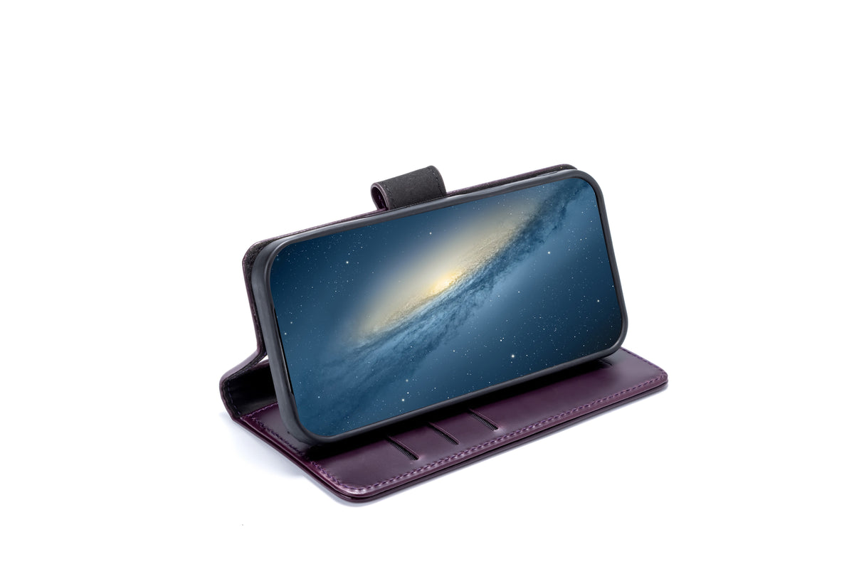 iPhone 17 Pro Max Hoesje - Dark Purple - Echt Leren Bookcase