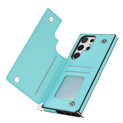 Samsung Galaxy S23 Ultra Hoesje - Turquoise - Luxe Back Cover met Telefoonkoord en Rits