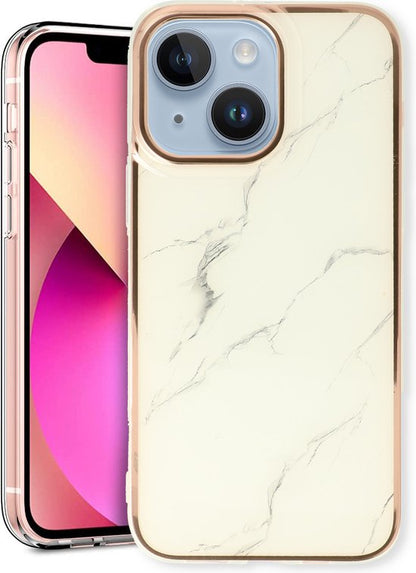 Apple iPhone 14 Plus Hülle - Weiß - Silikon-Marmor-Backcover