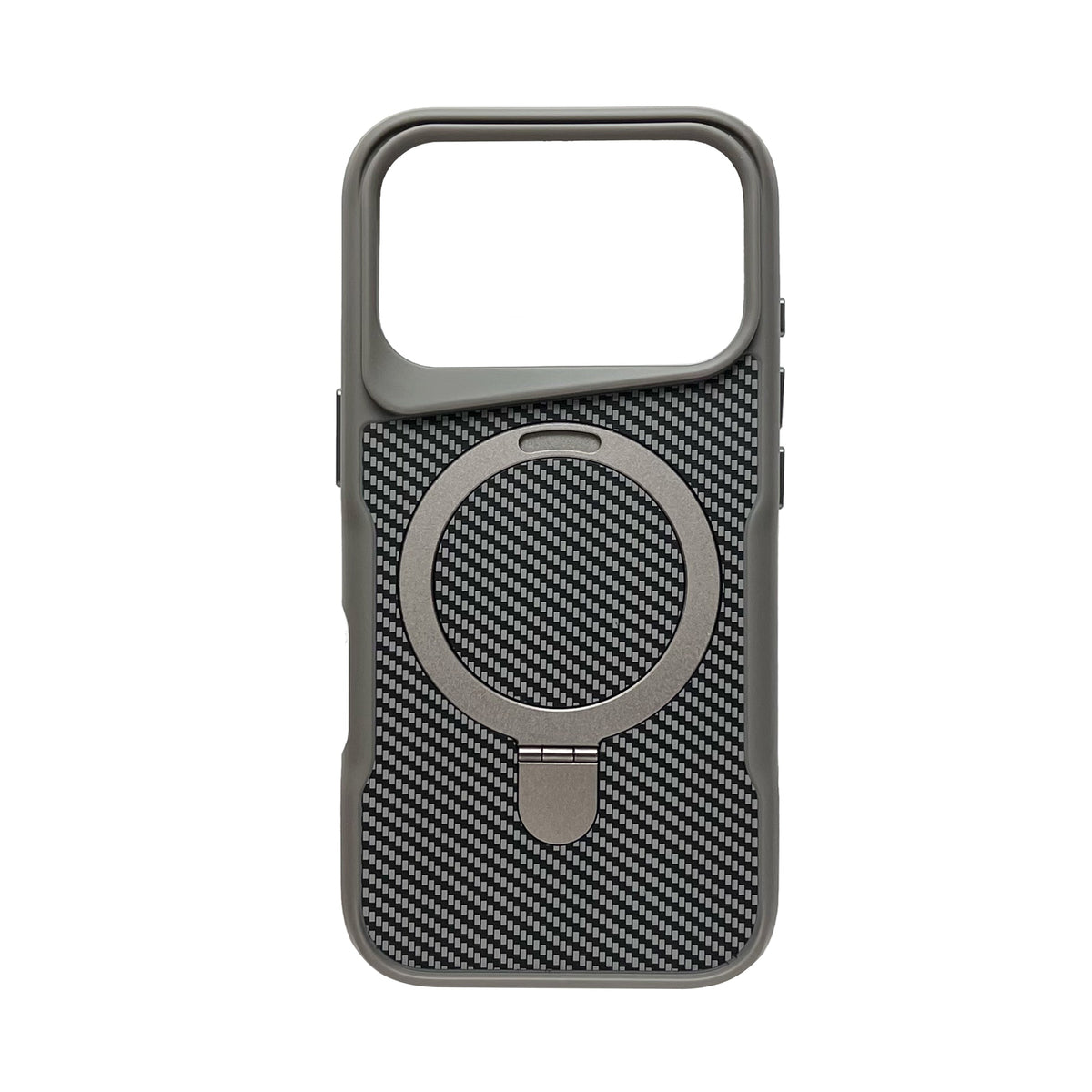 Apple iPhone 18 Pro Max Hoesje - Zilver - Carbon MagSafe Back Cover met Ringstand