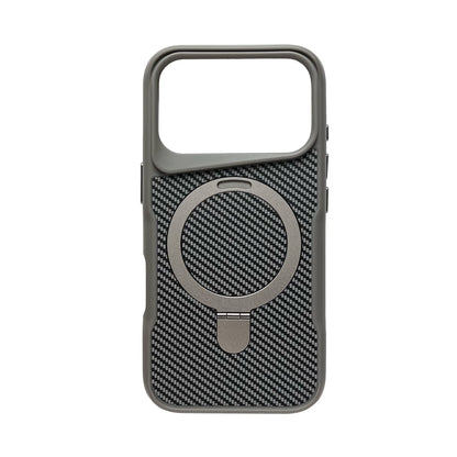 Apple iPhone 18 Pro Hoesje - Zilver - Carbon MagSafe Back Cover met Ringstand