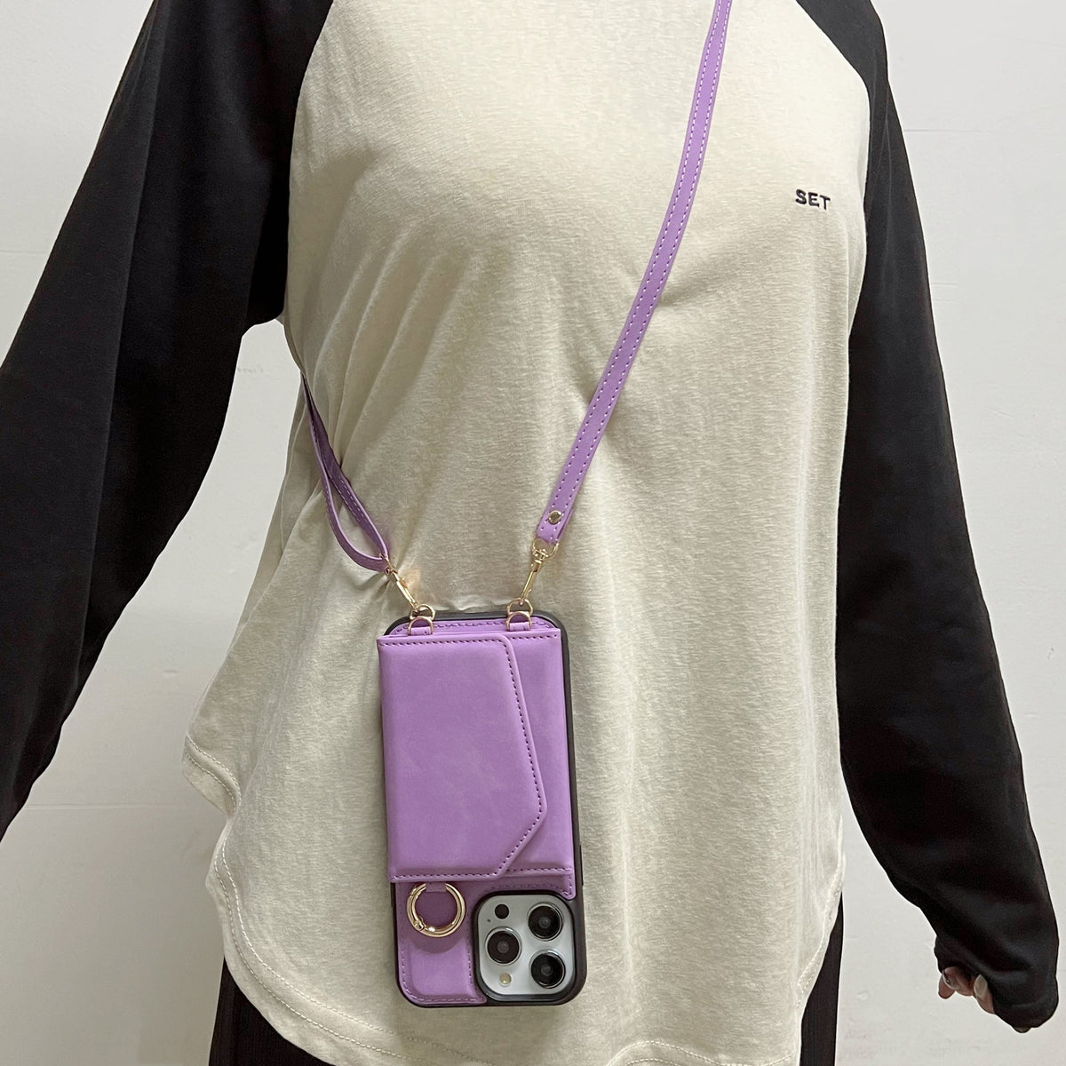 Apple iPhone 14 Pro Case - Bright Lila - Luxury MagSafe Wallet Case with Phone Strap