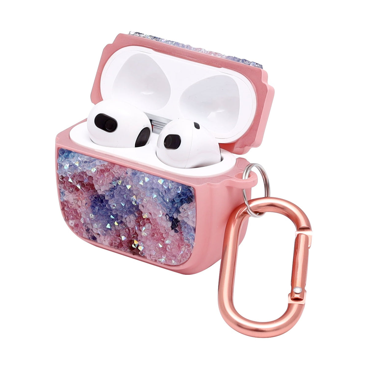 Apple AirPods 3 Hülle - Diamant Marmor Glitzer mit Ring - Rosa