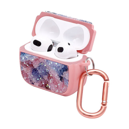 Apple AirPods 3 Hülle - Diamant Marmor Glitzer mit Ring - Rosa