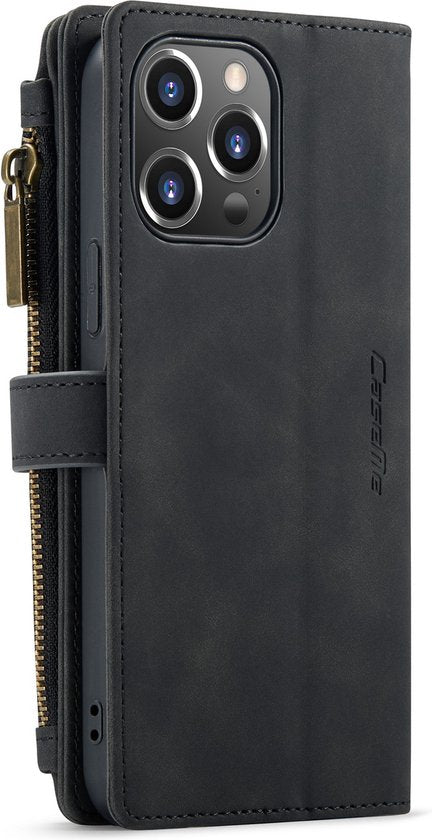 Apple iPhone 13 Pro Max Case - Charcoal Gray - Luxury Wallet Case with Zipper