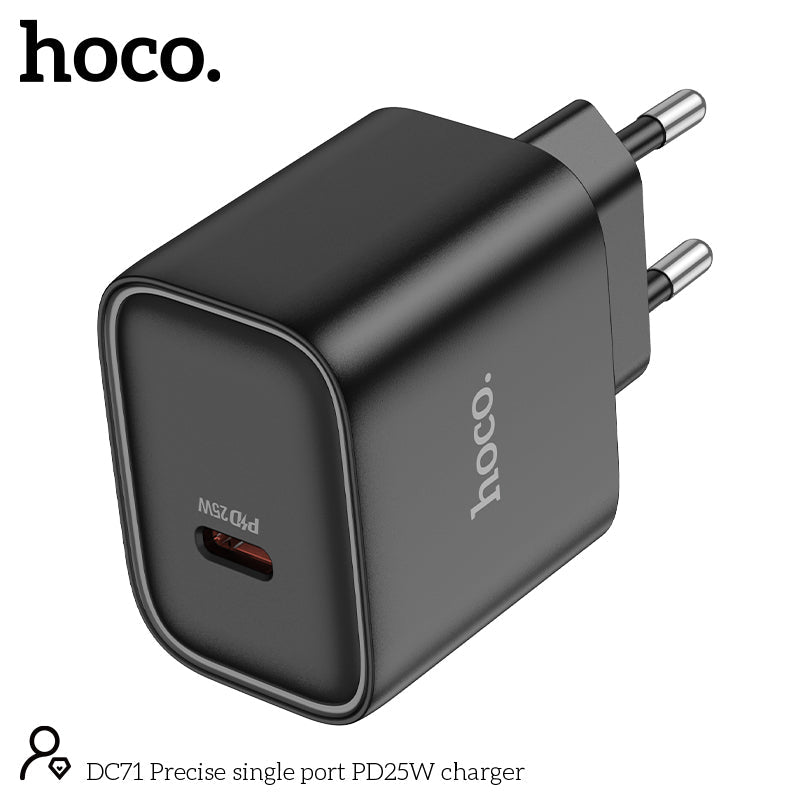 Hoco 25W USB-C Schnellladegerät mit USB-C Kabel 2m - Schwarz