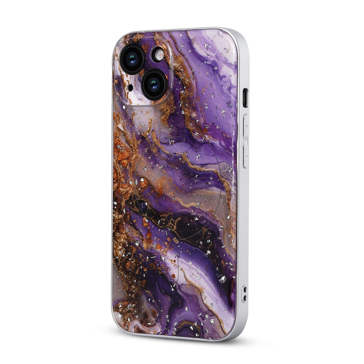 Apple iPhone 15 Hoesje - Paars - Marmer Glitter MagSafe Back Cover
