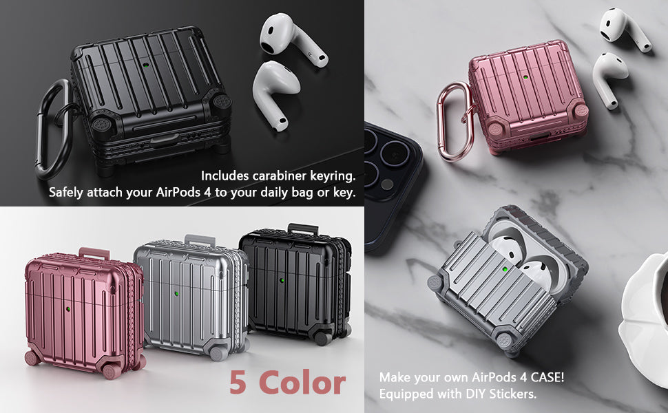 Étui pour Apple AirPods 4 - Valise Suit Case avec autocollants - Or