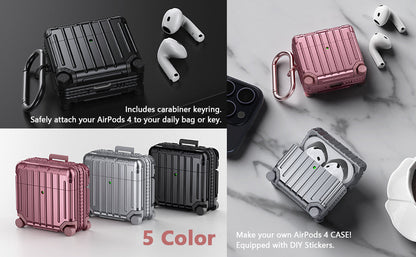 Étui pour Apple AirPods 4 - Valise Suit Case avec autocollants - Or