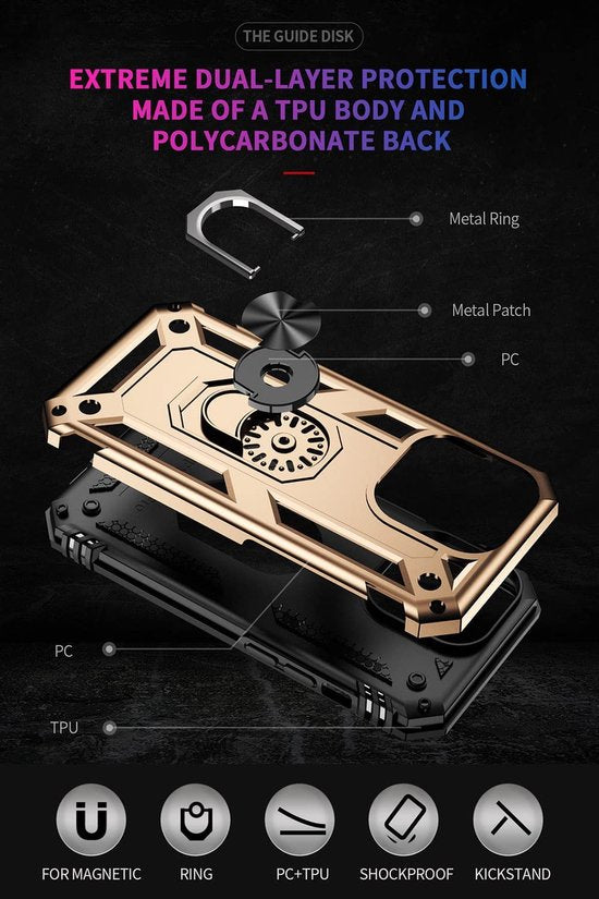 Apple iPhone 14 Pro Max Hoesje - Goud - Armor Kickstand Back Cover