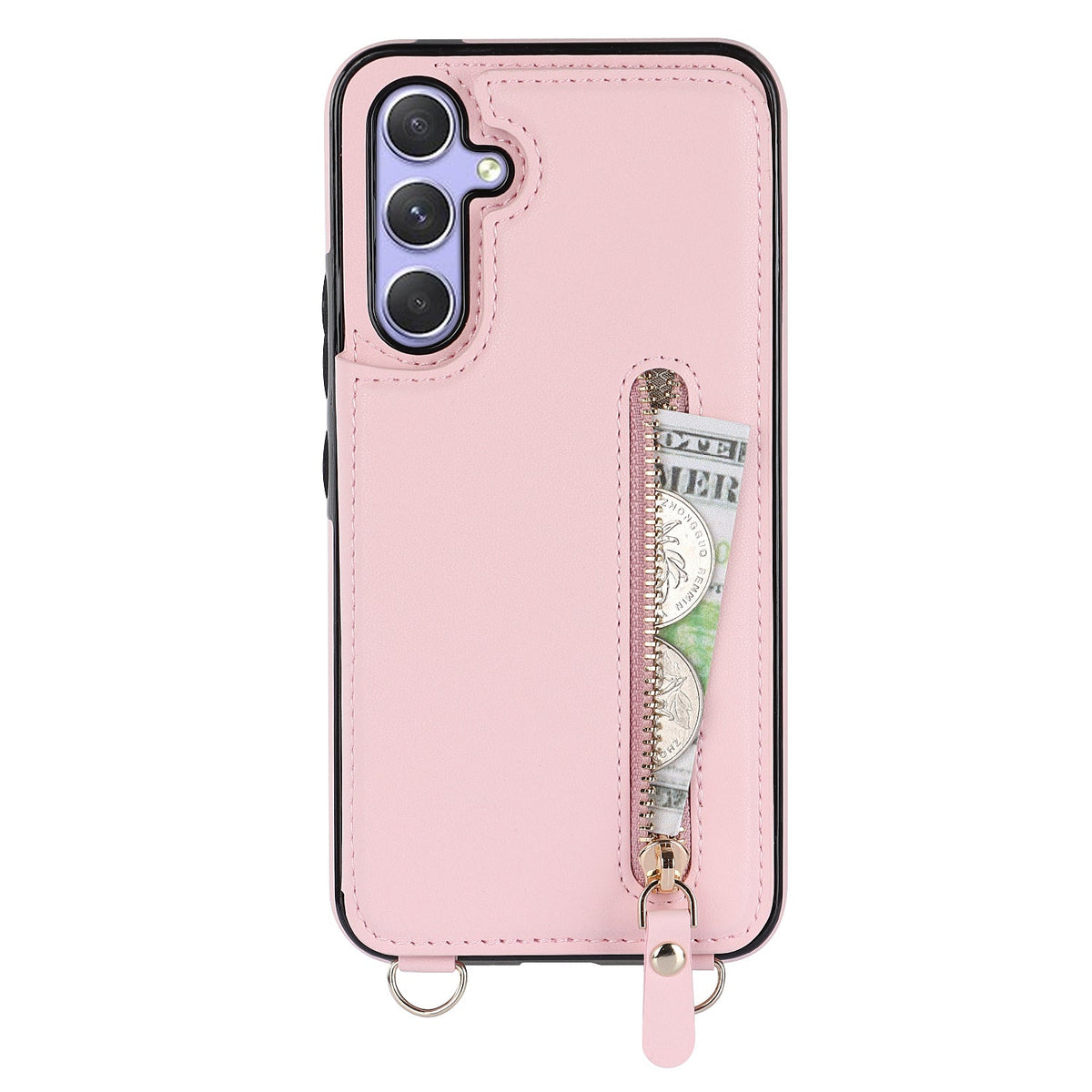 Samsung Galaxy A15 5G Hoesje - Roze - Luxe Back Cover met Telefoonkoord en Rits