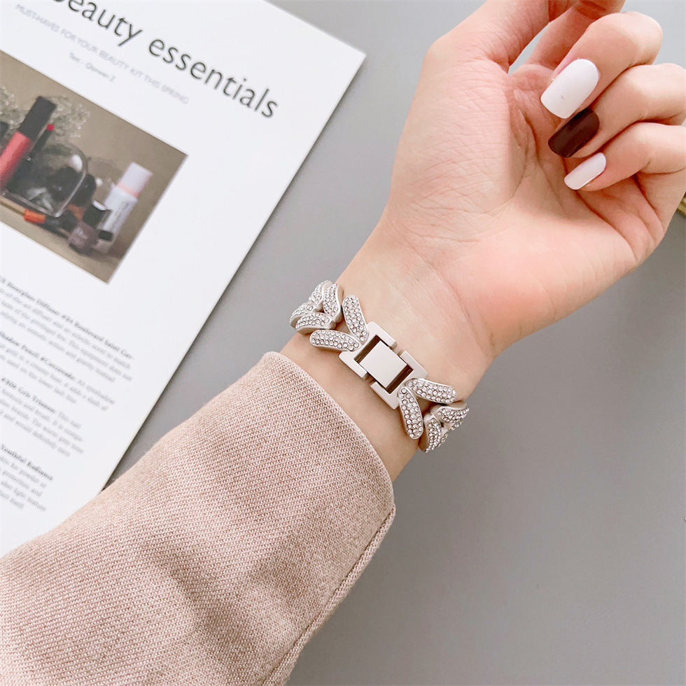Apple Watch Bandje 38/40/41/42 mm - Metaal Schakelbandje met Kristallen - Goud