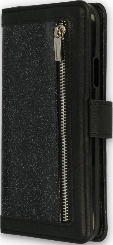 Apple iPhone 11 Pro Hoesje - Zwart - Glitter Luxe Bookcase met Rits