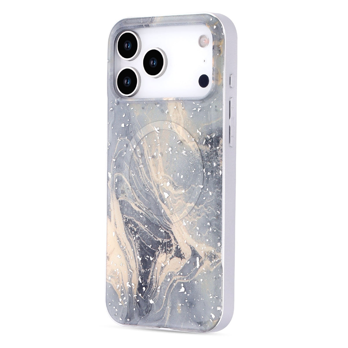 Apple iPhone 18 Pro Hoesje - Grijs - Marmer Glitter MagSafe Back Cover