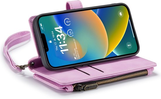 iPhone 14 Hoesje - Pastel Lila - Luxe Bookcase met Rits