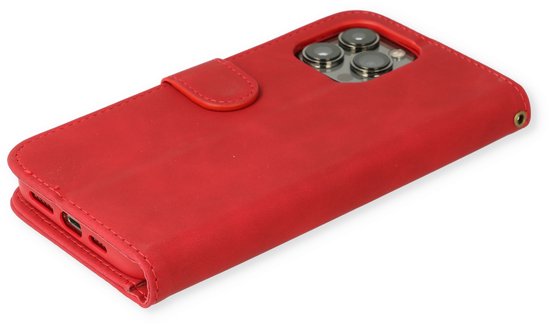 Apple iPhone 14 Hoesje - Crimson Red - Luxe Bookcase met Rits