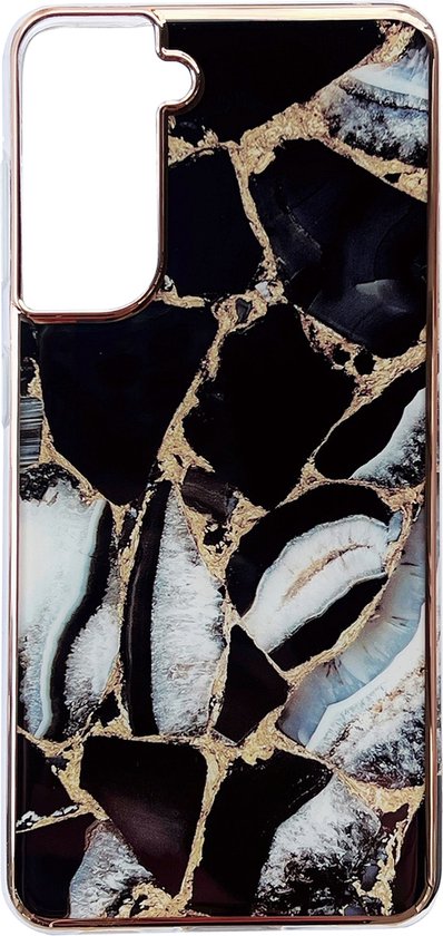 Samsung Galaxy S21 FE Hoesje - Zwart - Siliconen Marmer Back Cover