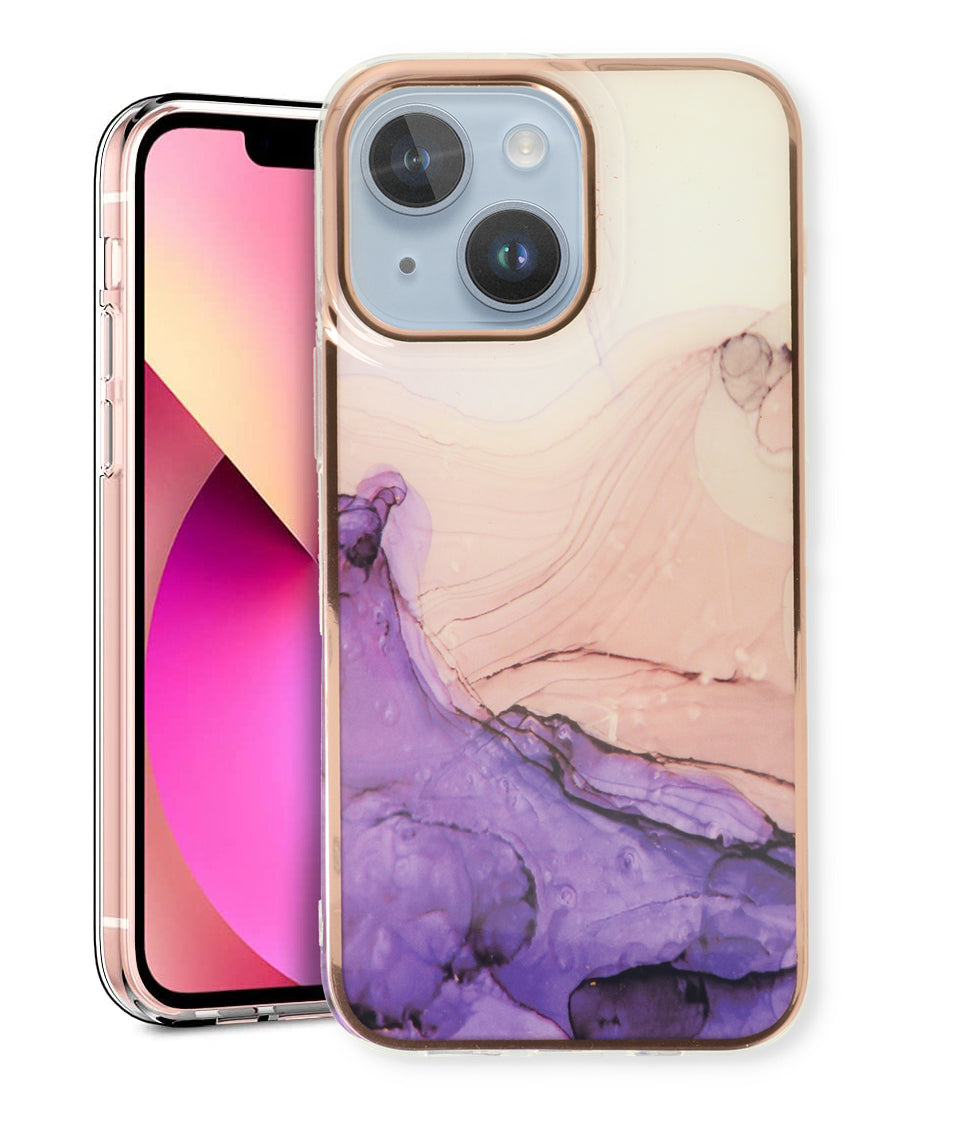 Apple iPhone 15 Hülle - Lila - Silikon-Marmor-Backcover
