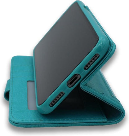 Apple iPhone 12 Hoesje - Turquoise - Luxe Bookcase met Rits