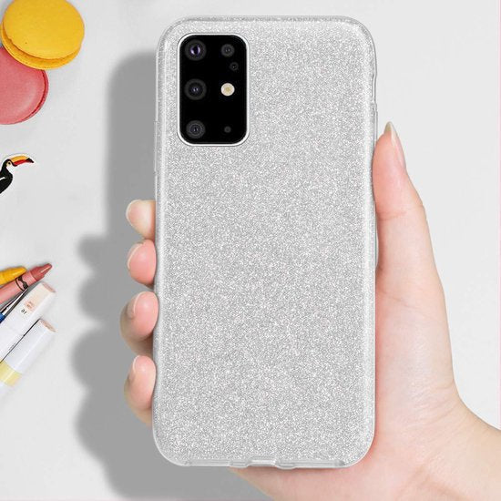 Samsung Galaxy S20 Plus Hoesje - Zilver - Glitter Back Cover