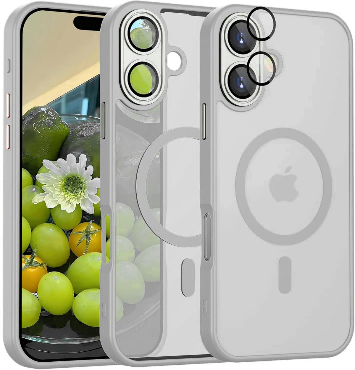 Apple iPhone 16 Hoesje - Grijs - Matte Armor MagSafe Back Cover met Camerabescherming
