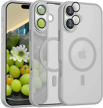 Apple iPhone 16 Hoesje - Grijs - Matte Armor MagSafe Back Cover met Camerabescherming