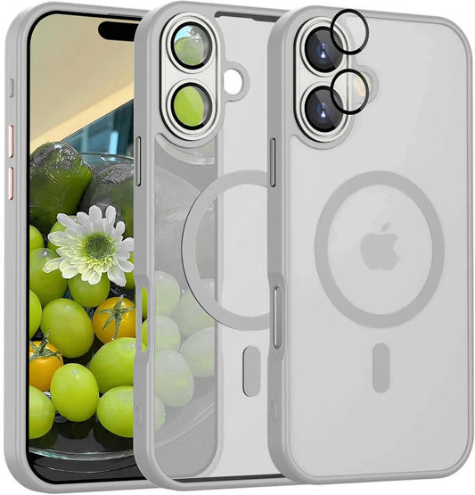 Apple iPhone 16 Hülle - Grau - Mattes Armor-MagSafe-Backcover mit Kameraschutz