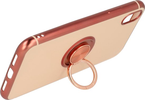 Apple iPhone Xs Max Hoesje - Roségoud - Siliconen Ring Kickstand Back Cover