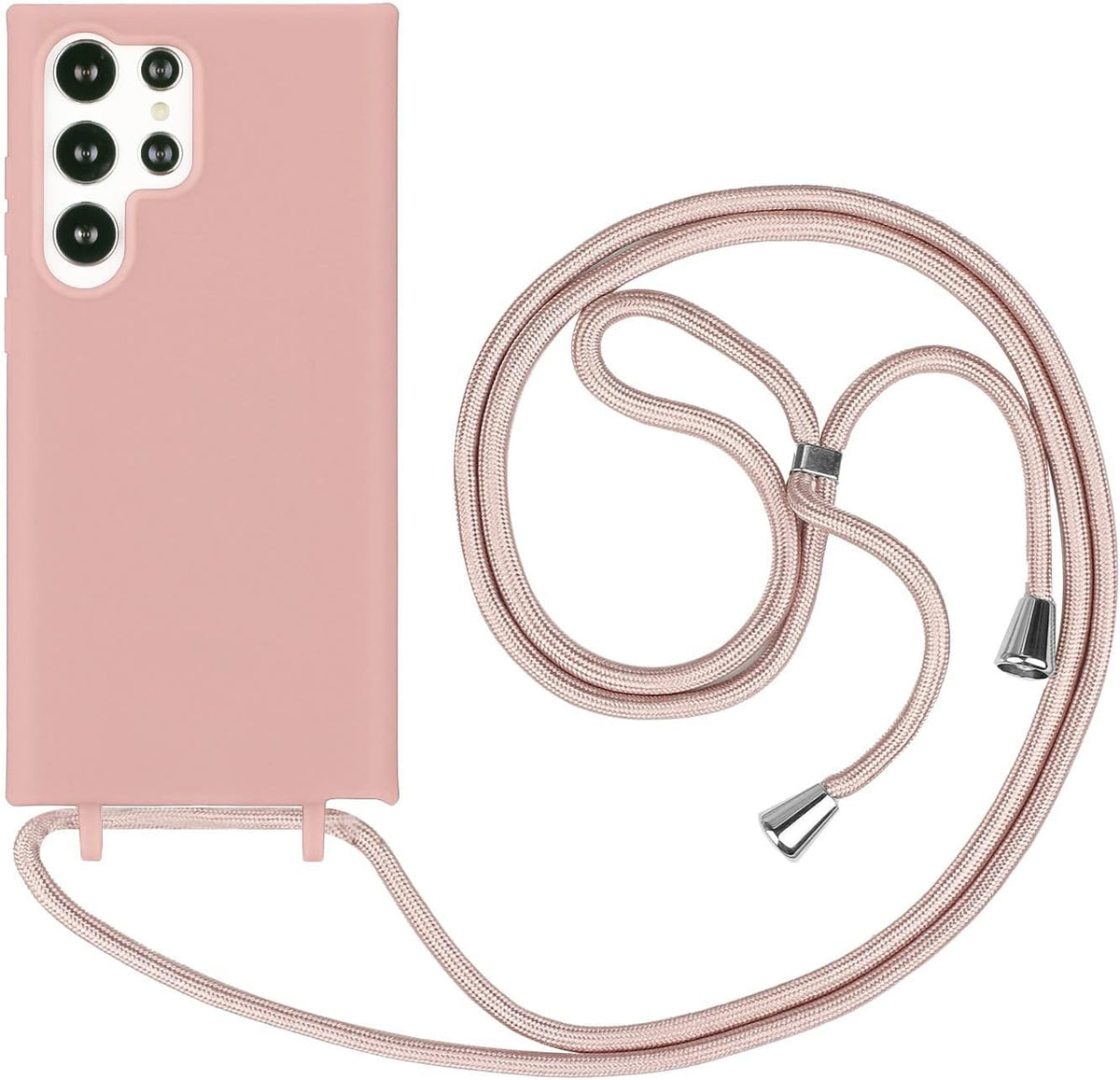 Samsung Galaxy S23 Ultra Hoesje - Roze - Siliconen Back Cover met Telefoonkoord