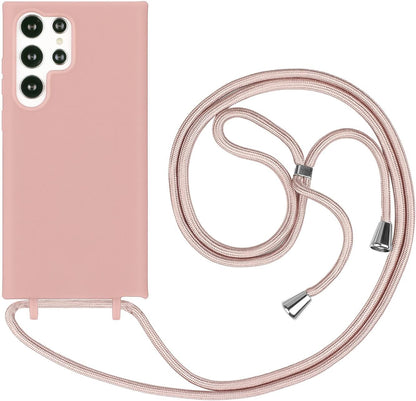 Samsung Galaxy S23 Ultra Hoesje - Roze - Siliconen Back Cover met Telefoonkoord