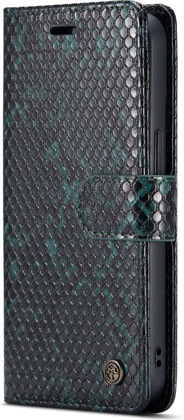 Apple iPhone 13 Hoesje - Groen - Luxe Slangen Bookcase