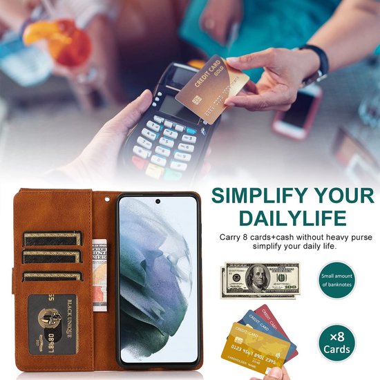 Samsung Galaxy S22 Plus Hoesje - Bruin - Extra Stevige Luxe Bookcase met Rits en Vakken