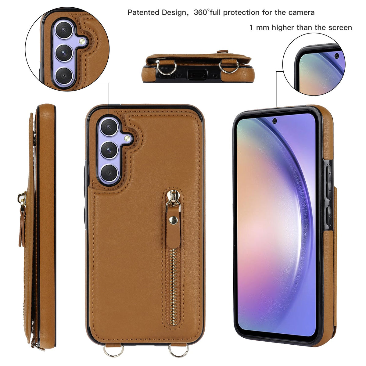 Samsung Galaxy A14 4G Hoesje - Bruin - Luxe Back Cover met Telefoonkoord en Rits