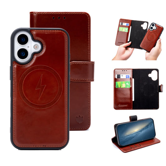 Apple iPhone 17 Case - Chestnut Brown - Genuine Leather MagSafe Wallet Case