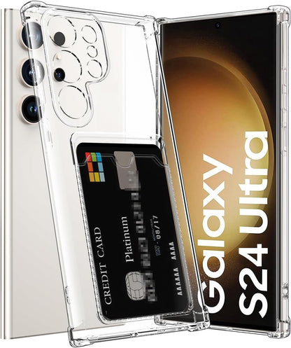 Samsung Galaxy S24 Ultra Case - Clear with Card Holder - Shockproof Back Cover with Card Holder