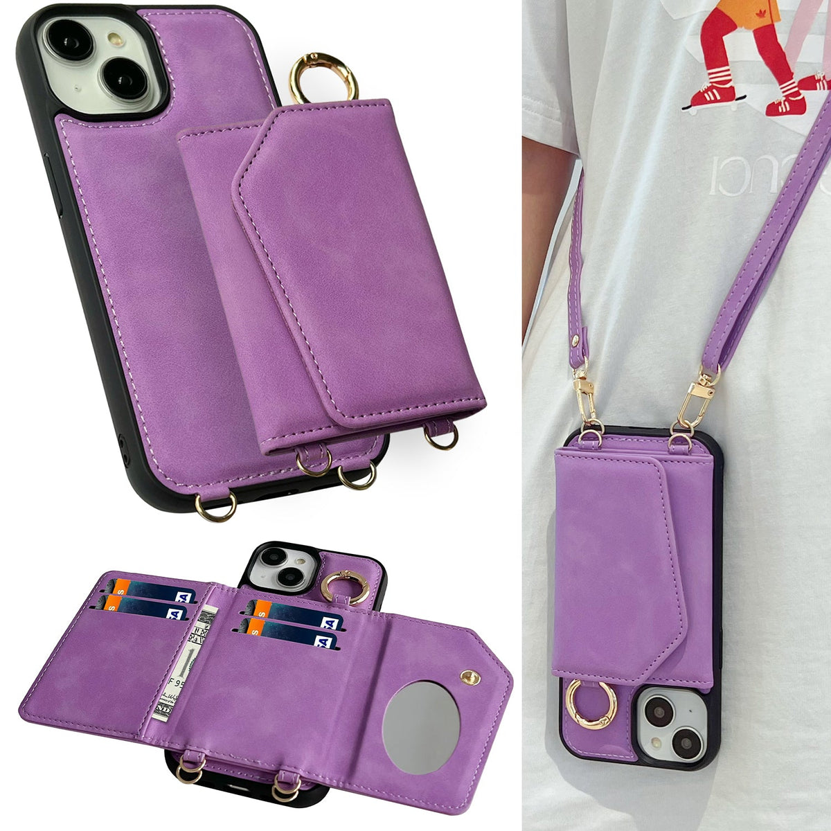 Apple iPhone 15 Plus Hoesje - Bright Lila - Luxe MagSafe Bookcase met Telefoonkoord