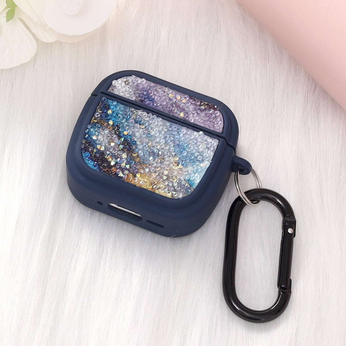 Apple AirPods 4 Hoesje - Diamant Marmer Glitter met Ring - Blauw