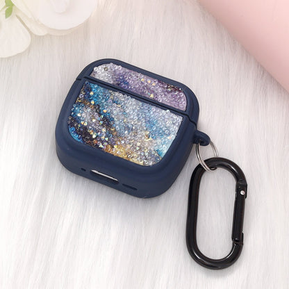 Apple AirPods 4 Hoesje - Diamant Marmer Glitter met Ring - Blauw
