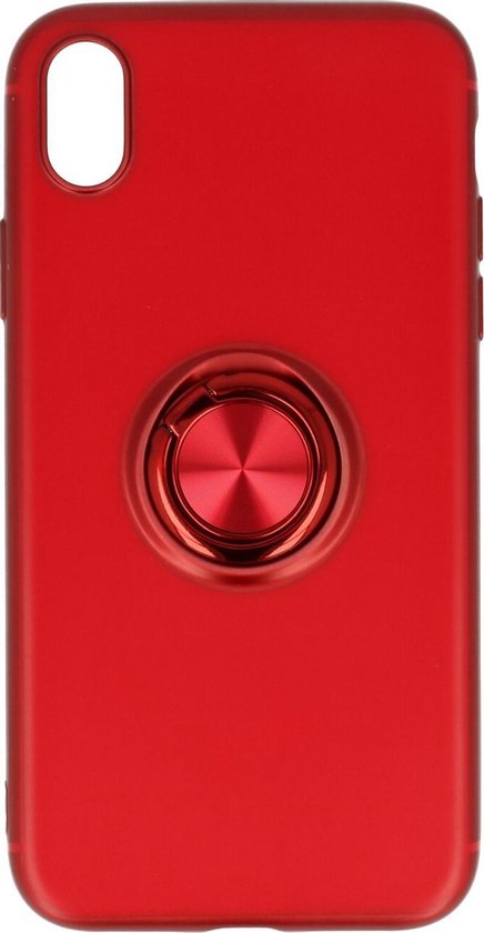 Apple iPhone Xs Max Hoesje - Rood - Siliconen Ring Kickstand Back Cover