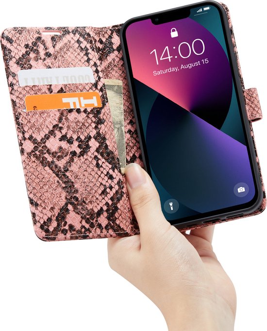 Apple iPhone 13 Pro Hoesje - Roze - Slangen Bookcase