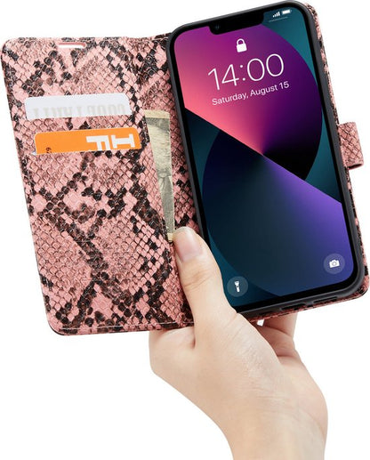 Apple iPhone 13 Pro Hoesje - Roze - Slangen Bookcase