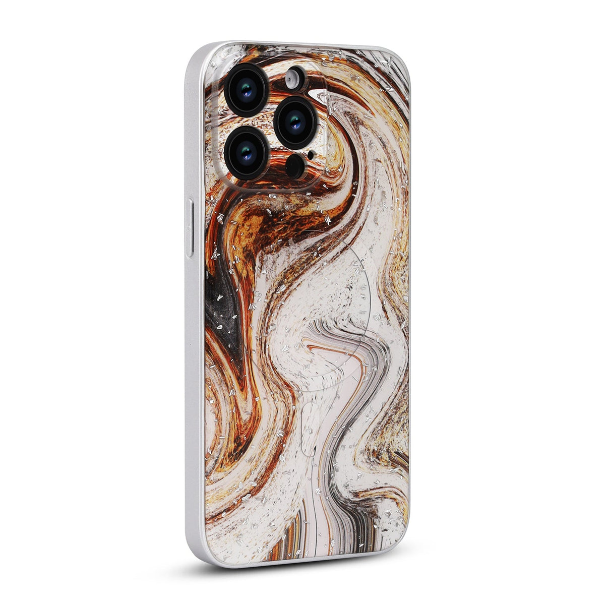 Apple iPhone 12 Pro Hoesje - Bruin - Marmer Glitter MagSafe Back Cover