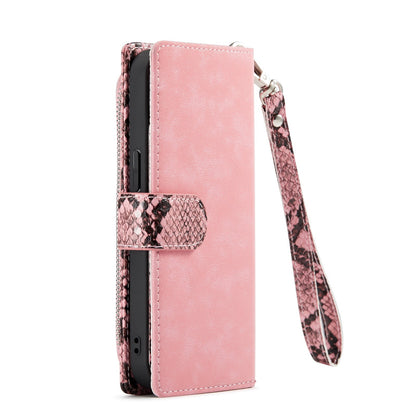 iPhone 13 Hoesje - Roze - Snake Luxe book Bookcase met Rits
