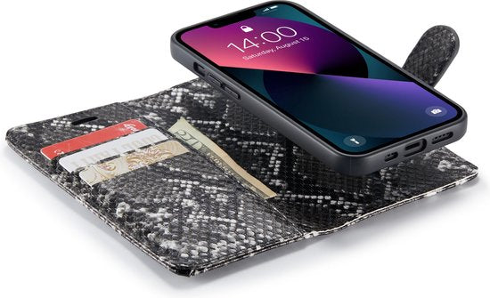 Apple iPhone 13 Hoesje - Zwart - Luxe Slangen Bookcase