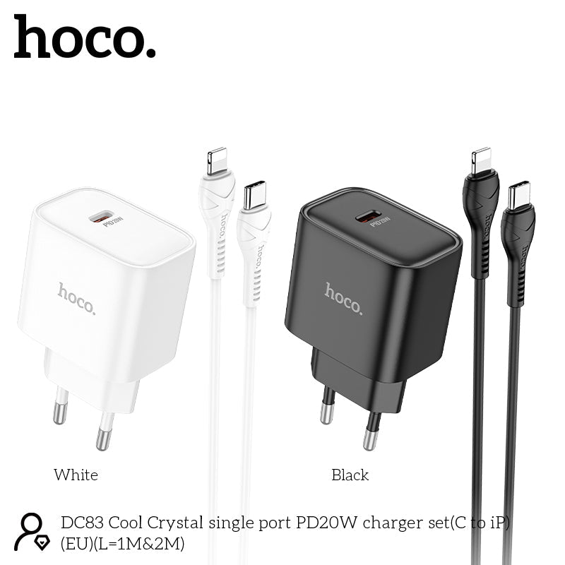 Chargeur rapide Hoco DC83 20W USB-C avec câble Lightning 1 m - Blanc